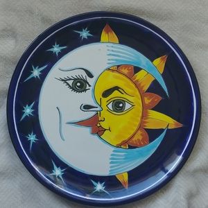 Talavera Mexican handpainted pottery plate sun and moon wall decor lead free